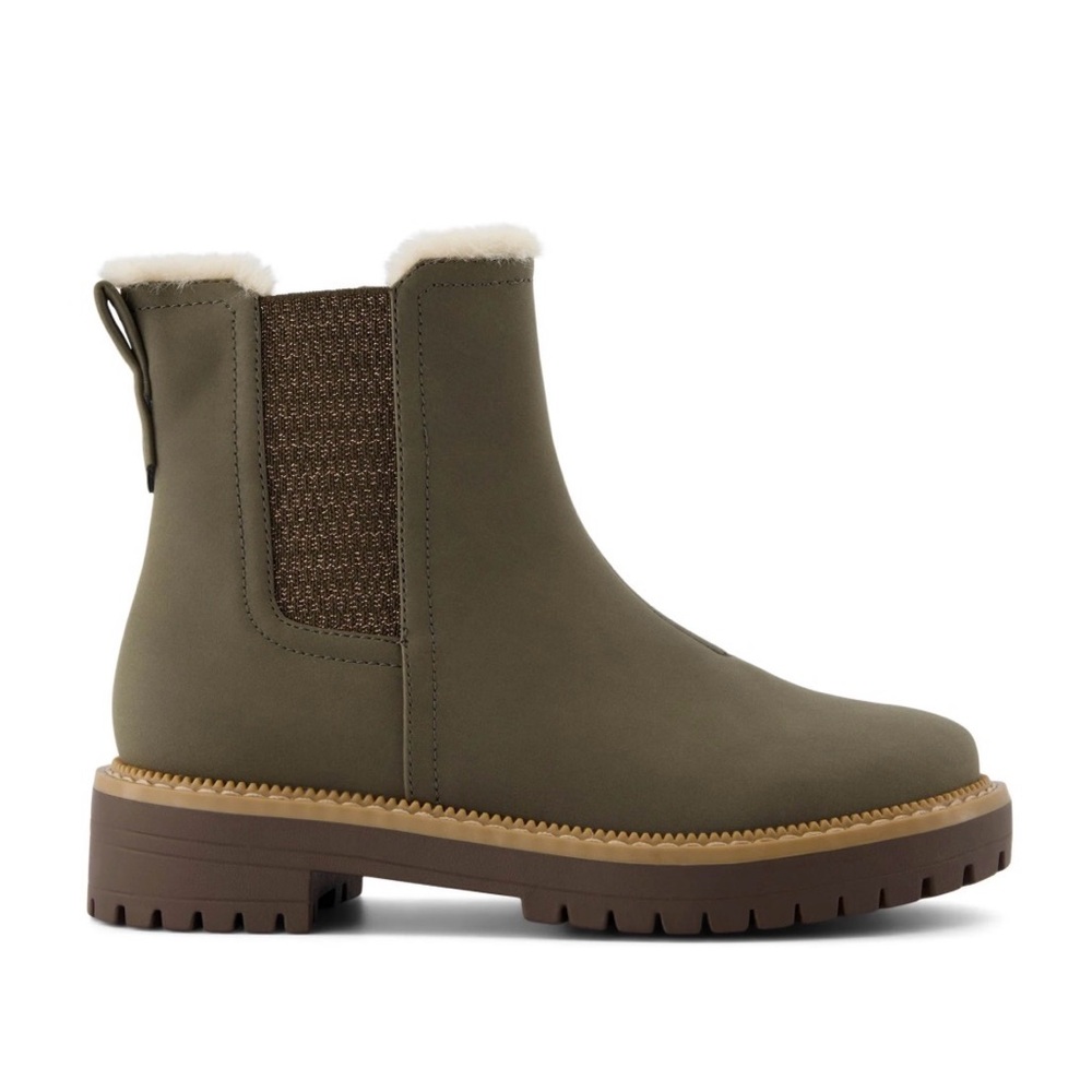 Toms Youth Bennet Olive Faux Fur Leather Kids Boot